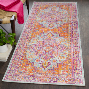 Antioch AIC-2317 Traditional Polyester Rug AIC2317-3710 Lavender, Dark Purple, Seafoam, Saffron, Bright Yellow, White, Garnet 100% Polyester 2'11" x 7'10"