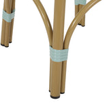 Noble House Starla Outdoor French Aluminum 29.5 Inch Barstools (Set of 4), Light Teal, White, and Bamboo Finish