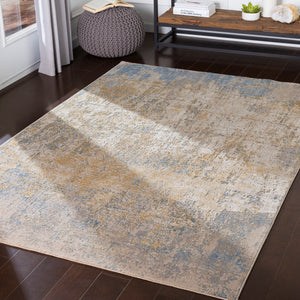 Aisha AIS-2300 Modern Viscose, Polyester Rug AIS2300-93123 Sky Blue, Camel, Taupe, Mustard 70% Viscose, 30% Polyester 9' x 12'3"