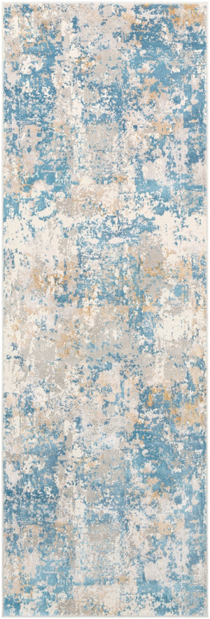 Aisha AIS-2302 Modern Viscose, Polyester Rug AIS2302-2777 Sky Blue, Mustard, Light Gray, White 70% Viscose, 30% Polyester 2'7" x 7'7"