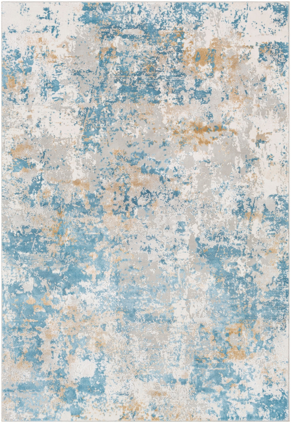 Aisha AIS-2302 Modern Viscose, Polyester Rug AIS2302-93123 Sky Blue, Mustard, Light Gray, White 70% Viscose, 30% Polyester 9' x 12'3"