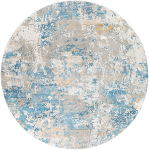 Aisha AIS-2302 Modern Viscose, Polyester Rug AIS2302-710RD Sky Blue, Mustard, Light Gray, White 70% Viscose, 30% Polyester 7'10" Round