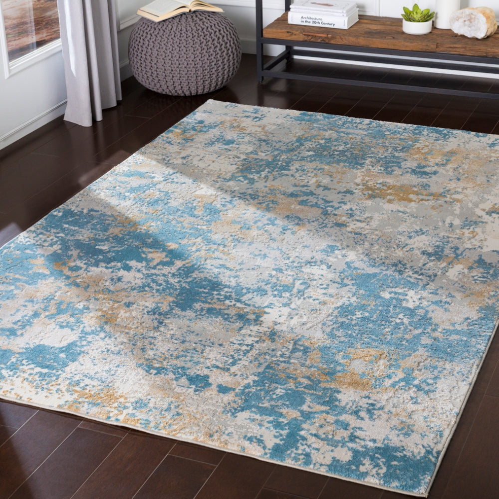 Aisha AIS-2302 Modern Viscose, Polyester Rug AIS2302-93123 Sky Blue, Mustard, Light Gray, White 70% Viscose, 30% Polyester 9' x 12'3"