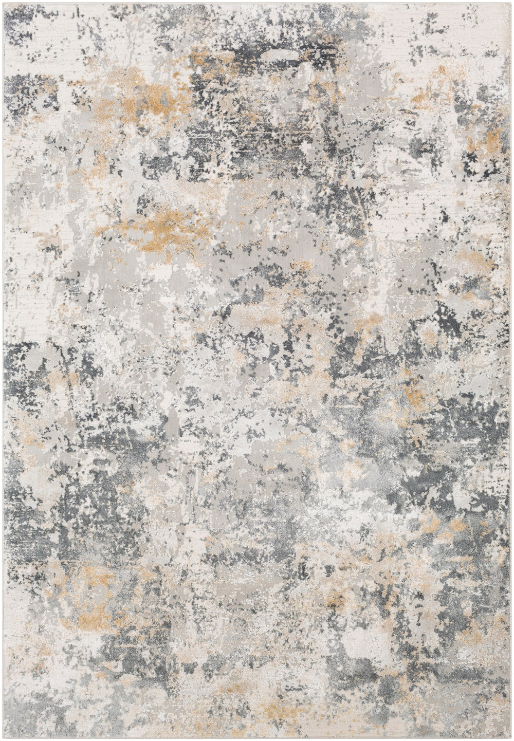 Aisha AIS-2303 Modern Viscose, Polyester Rug AIS2303-93123 Charcoal, Medium Gray, Light Gray, Mustard 70% Viscose, 30% Polyester 9' x 12'3"