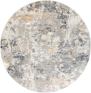 Aisha AIS-2303 Modern Viscose, Polyester Rug AIS2303-710RD Charcoal, Medium Gray, Light Gray, Mustard 70% Viscose, 30% Polyester 7'10" Round