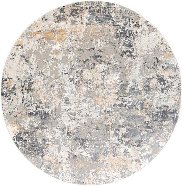 Aisha AIS-2303 Modern Viscose, Polyester Rug AIS2303-710RD Charcoal, Medium Gray, Light Gray, Mustard 70% Viscose, 30% Polyester 7'10" Round