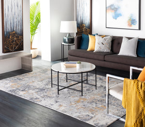 Aisha AIS-2303 Modern Viscose, Polyester Rug AIS2303-710RD Charcoal, Medium Gray, Light Gray, Mustard 70% Viscose, 30% Polyester 7'10" Round