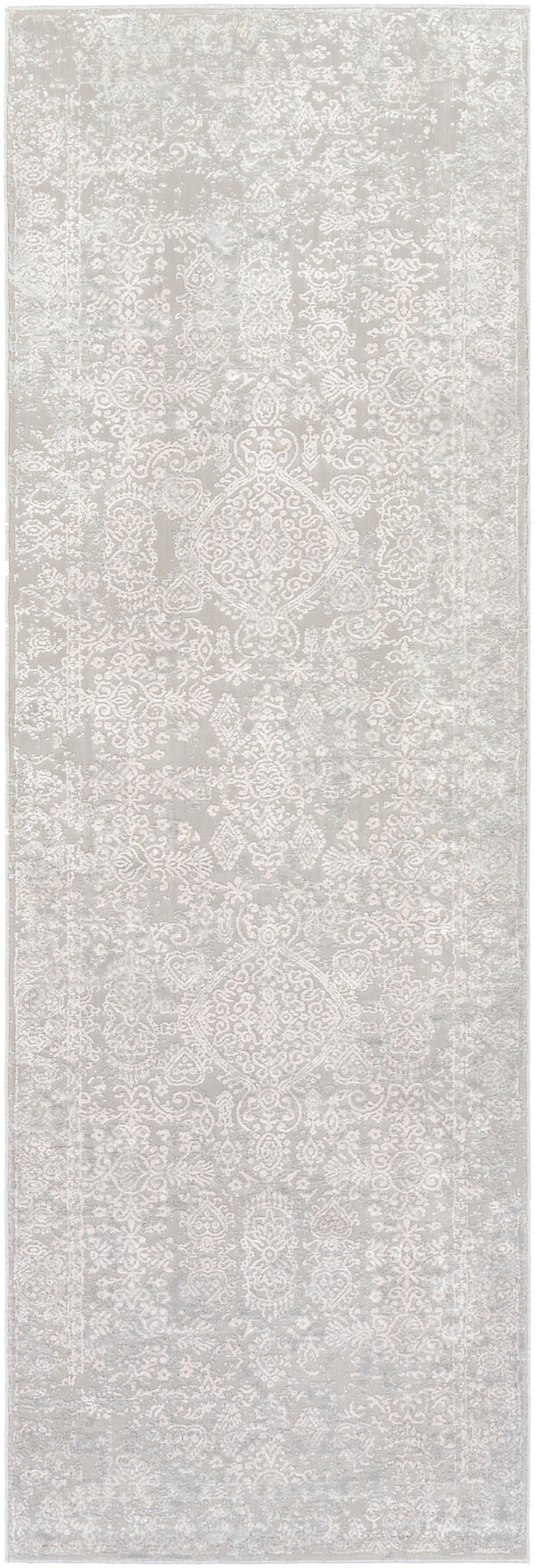 Aisha AIS-2306 Traditional Viscose, Polyester Rug AIS2306-2777 Light Gray, White 70% Viscose, 30% Polyester 2'7" x 7'7"