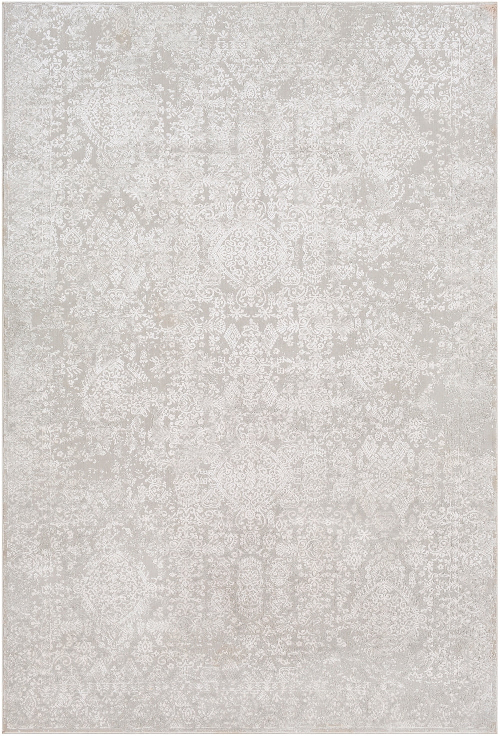 Aisha AIS-2306 Traditional Viscose, Polyester Rug AIS2306-93123 Light Gray, White 70% Viscose, 30% Polyester 9' x 12'3"