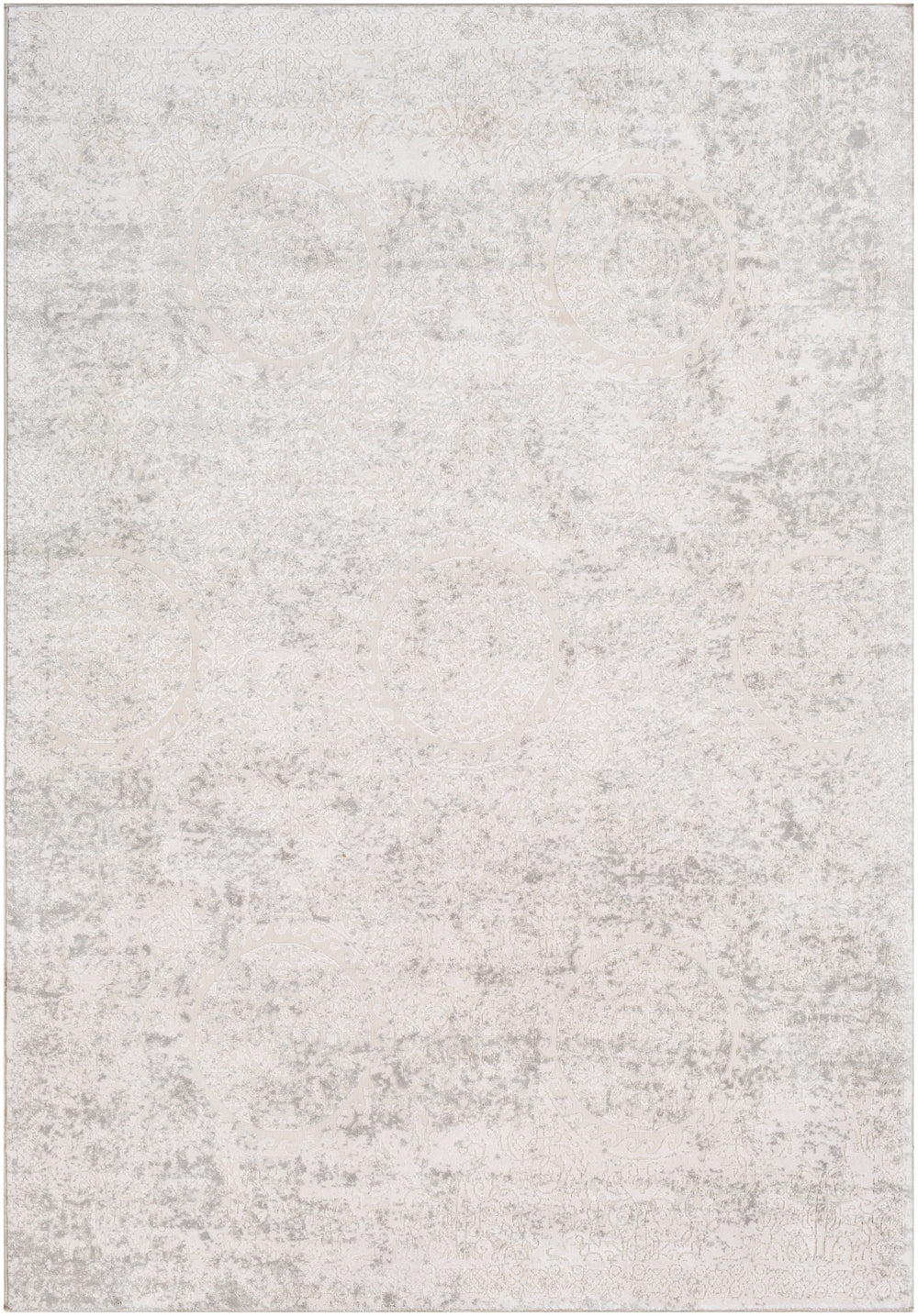 Aisha AIS-2307 Traditional Viscose, Polyester Rug AIS2307-93123 Light Gray, White 70% Viscose, 30% Polyester 9' x 12'3"