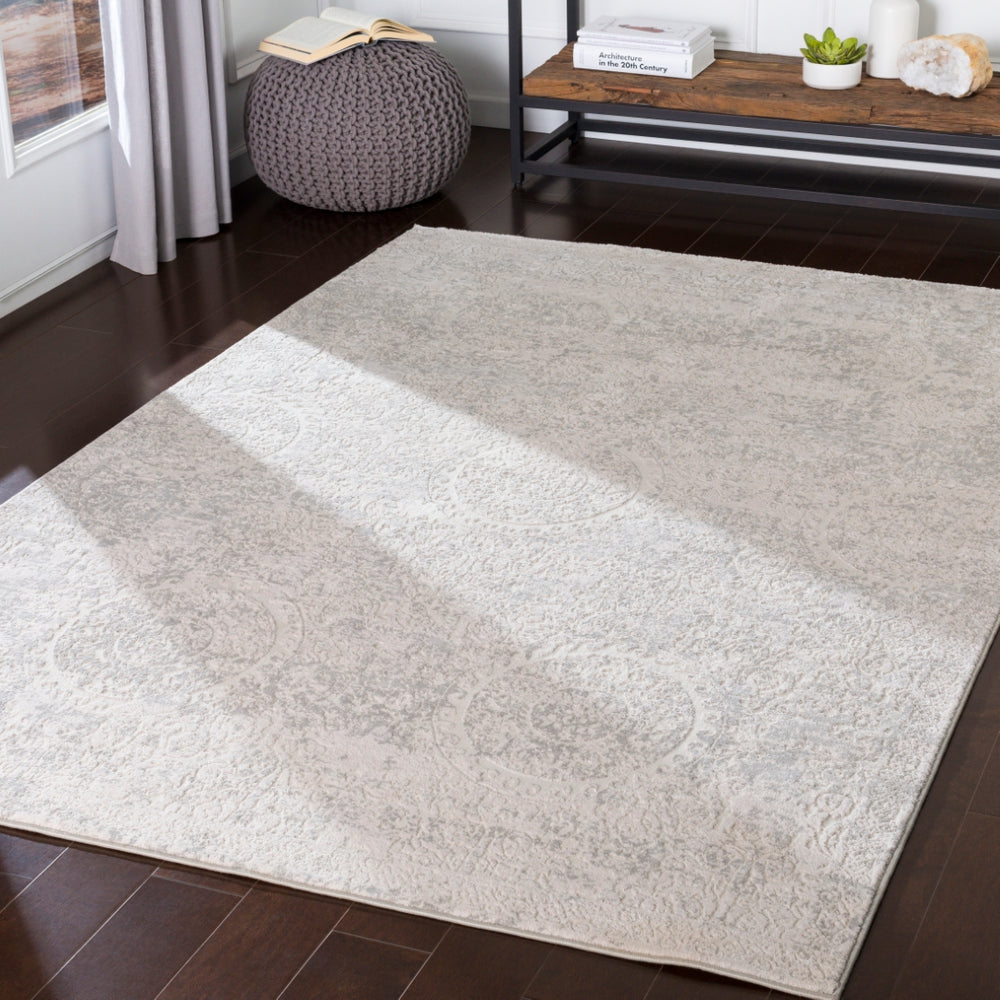 Aisha AIS-2307 Traditional Viscose, Polyester Rug AIS2307-93123 Light Gray, White 70% Viscose, 30% Polyester 9' x 12'3"