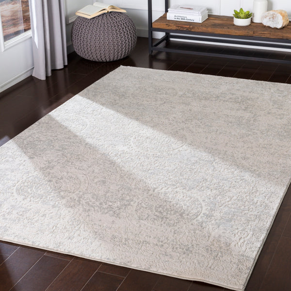 Aisha AIS-2307 Traditional Viscose, Polyester Rug AIS2307-93123 Light Gray, White 70% Viscose, 30% Polyester 9' x 12'3"