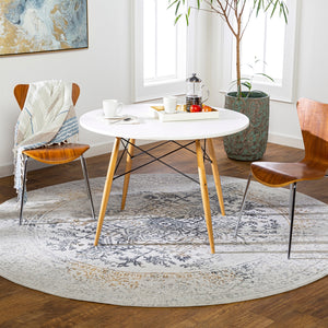 Aisha AIS-2308 Traditional Viscose, Polyester Rug AIS2308-710RD Charcoal, Medium Gray, Mustard, Light Gray 70% Viscose, 30% Polyester 7'10" Round