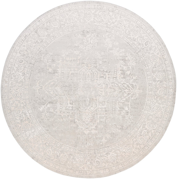Aisha AIS-2309 Traditional Viscose, Polyester Rug AIS2309-710RD Medium Gray, White 70% Viscose, 30% Polyester 7'10" Round