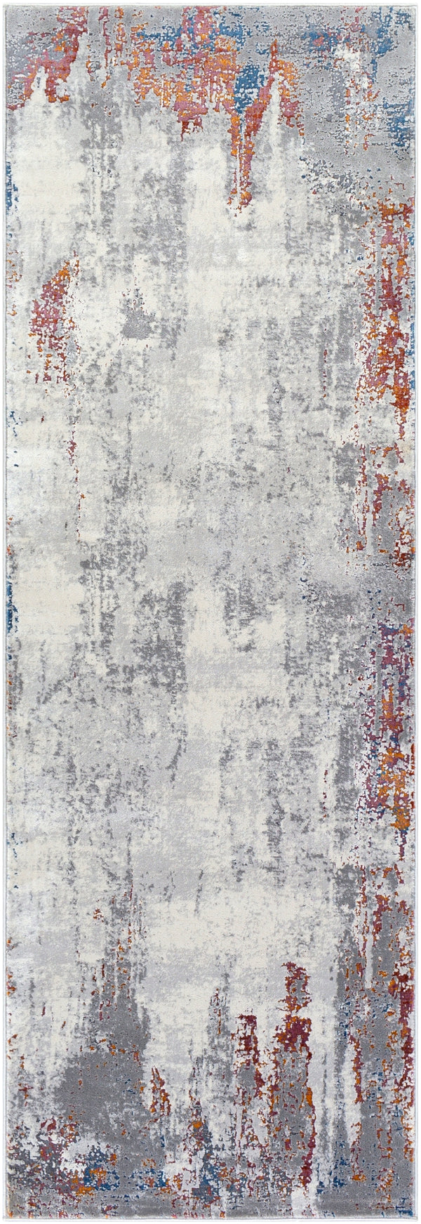 Aisha AIS-2315 Modern Polyester Rug AIS2315-2777 Charcoal, Light Gray, Bright Purple, Mustard, Medium Gray, White, Brick 100% Polyester 2'7" x 7'7"