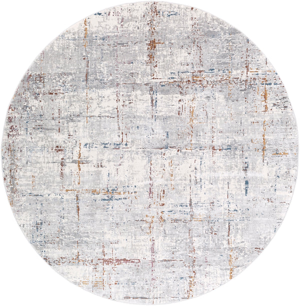 Aisha AIS-2317 Modern Polyester Rug AIS2317-710RD Medium Gray, Taupe, Charcoal, Dark Blue, Ivory, Burgundy, Burnt Orange 100% Polyester 7'10" Round