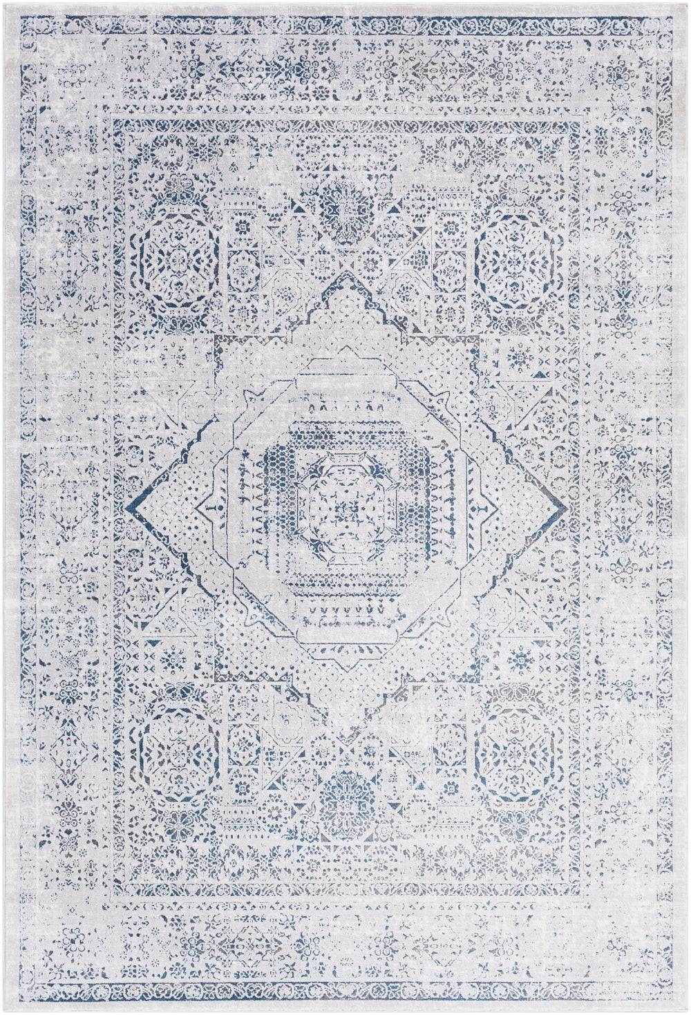 Aisha AIS-2318 Traditional Polyester Rug AIS2318-9123 Charcoal, Taupe, Ivory, Dark Blue 100% Polyester 9' x 12'3"