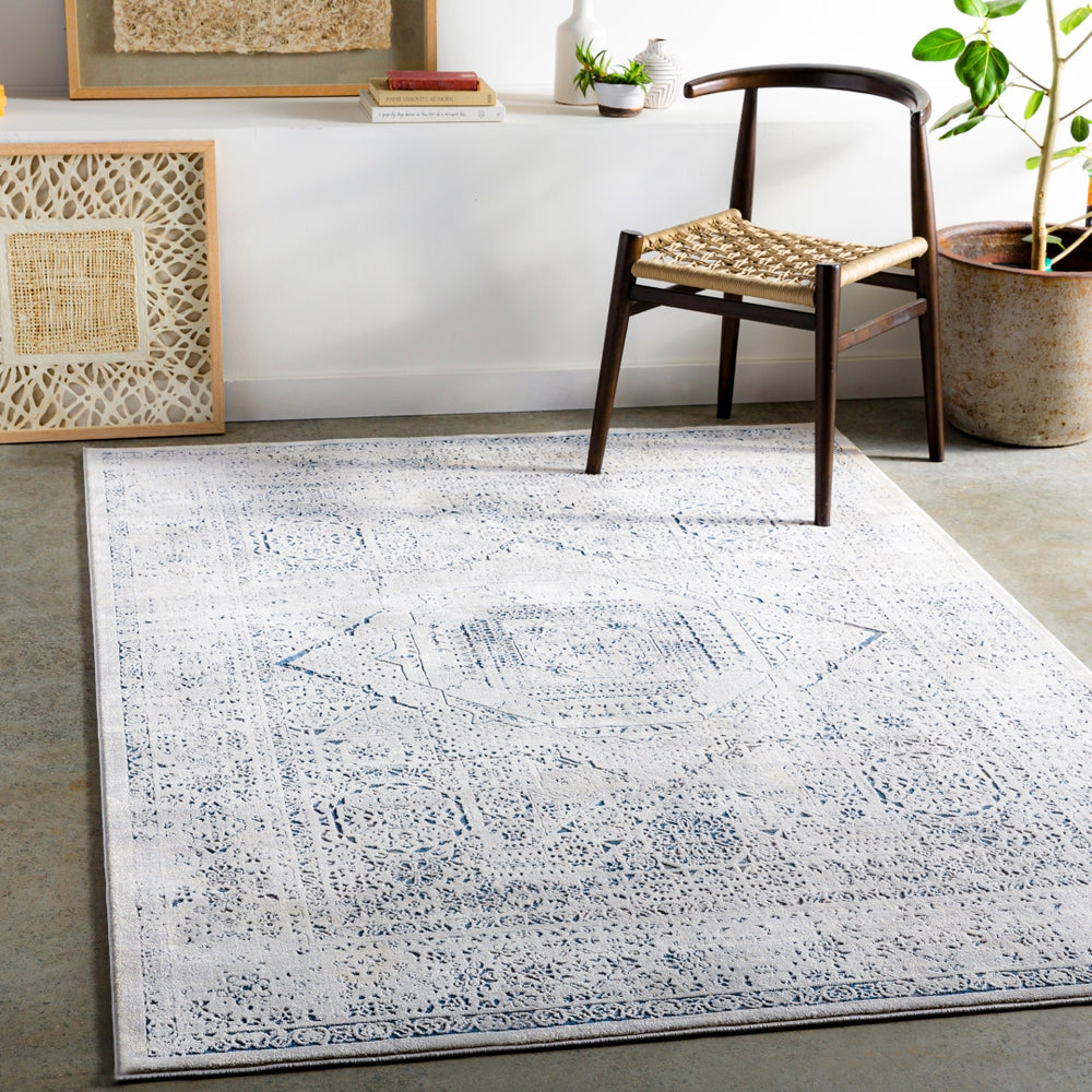 Aisha AIS-2318 Traditional Polyester Rug AIS2318-9123 Charcoal, Taupe, Ivory, Dark Blue 100% Polyester 9' x 12'3"