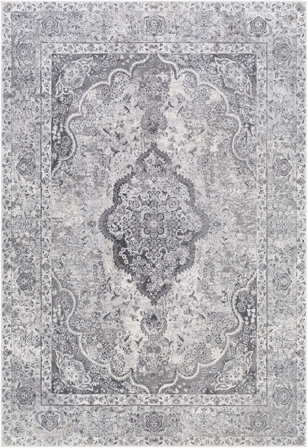 Aisha AIS-2319 Traditional Polyester Rug AIS2319-9123 Medium Gray, Taupe, Charcoal, Ivory 100% Polyester 9' x 12'3"