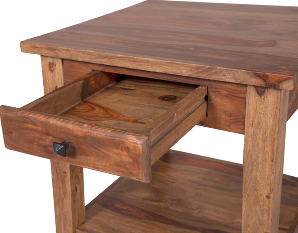 Porter Designs Taos Solid Sheesham Wood Natural End Table Brown 05-196-24-9010H