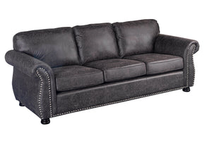 Porter Designs Elk River Leather-Look & Nail Head Transitional Sofa Gray 01-33C-01-9702A