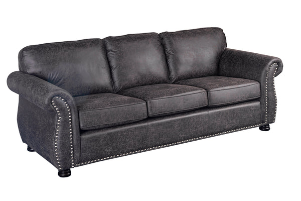 Porter Designs Elk River Leather-Look & Nail Head Transitional Sofa Gray 01-33C-01-9702A