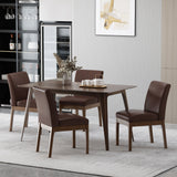 Kwame Mid Century Modern Upholstered Dining Chairs, Dark Brown Faux Leather and Walnut Noble House