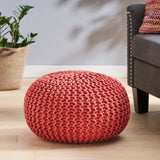 Moro Handcrafted Modern Cotton Pouf, Coral Noble House