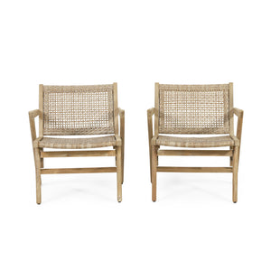 Baxton Outdoor Wicker Club Chairs, Light Brown and Light Multibrown Noble House