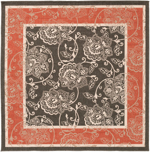 Alfresco ALF-9592 Traditional Olefin Rug ALF9592-73SQ Black, Rust, Cream, Camel 100% Olefin 7'3" Square