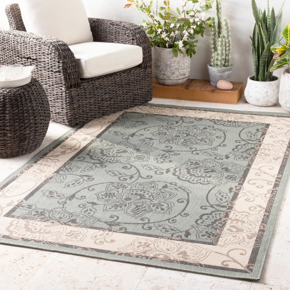Alfresco ALF-9594 Traditional Olefin Rug ALF9594-2379 Sage, Cream, Black, Camel 100% Olefin 2'5" x 7'10"