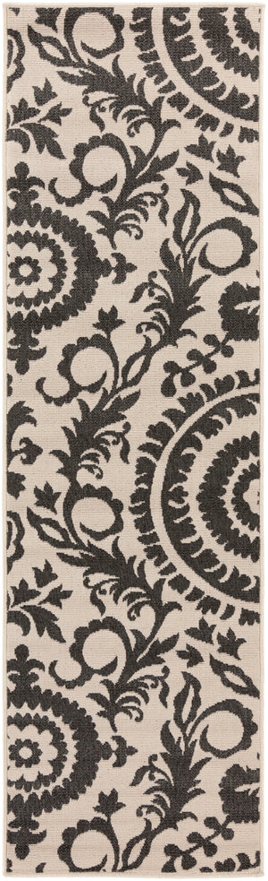 Alfresco ALF-9612 Cottage Olefin Rug ALF9612-2379 Black, Cream 100% Olefin 2'5" x 7'10"