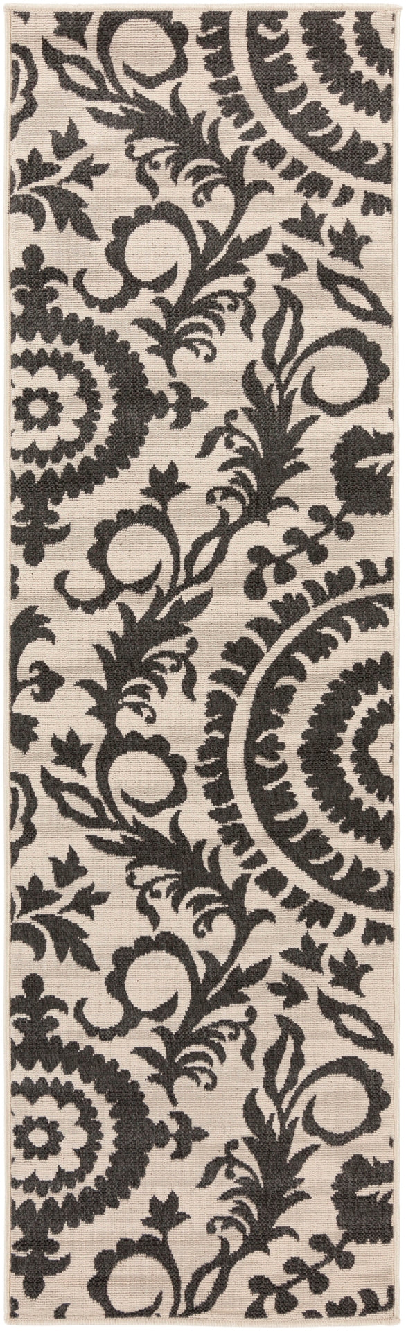 Alfresco ALF-9612 Cottage Olefin Rug ALF9612-2379 Black, Cream 100% Olefin 2'5" x 7'10"
