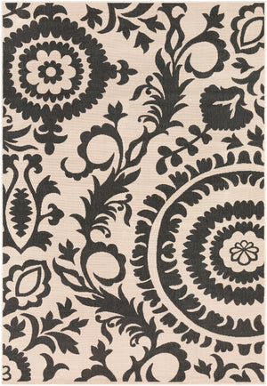 Alfresco ALF-9612 Cottage Olefin Rug ALF9612-76109 Black, Cream 100% Olefin 7'3" x 10'6"