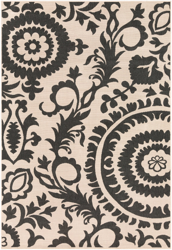 Alfresco ALF-9612 Cottage Olefin Rug ALF9612-76109 Black, Cream 100% Olefin 7'3" x 10'6"
