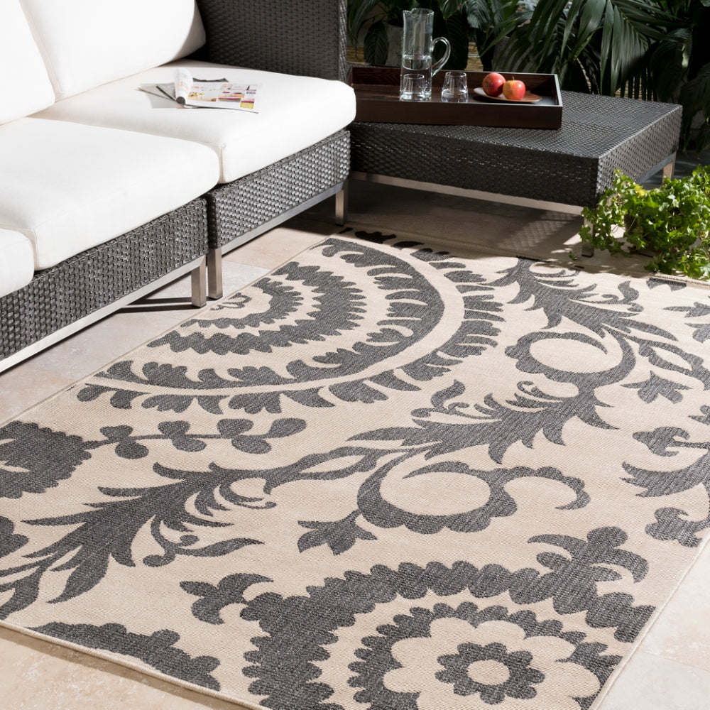 Alfresco ALF-9612 Cottage Olefin Rug ALF9612-23119 Black, Cream 100% Olefin 2'5" x 11'10"
