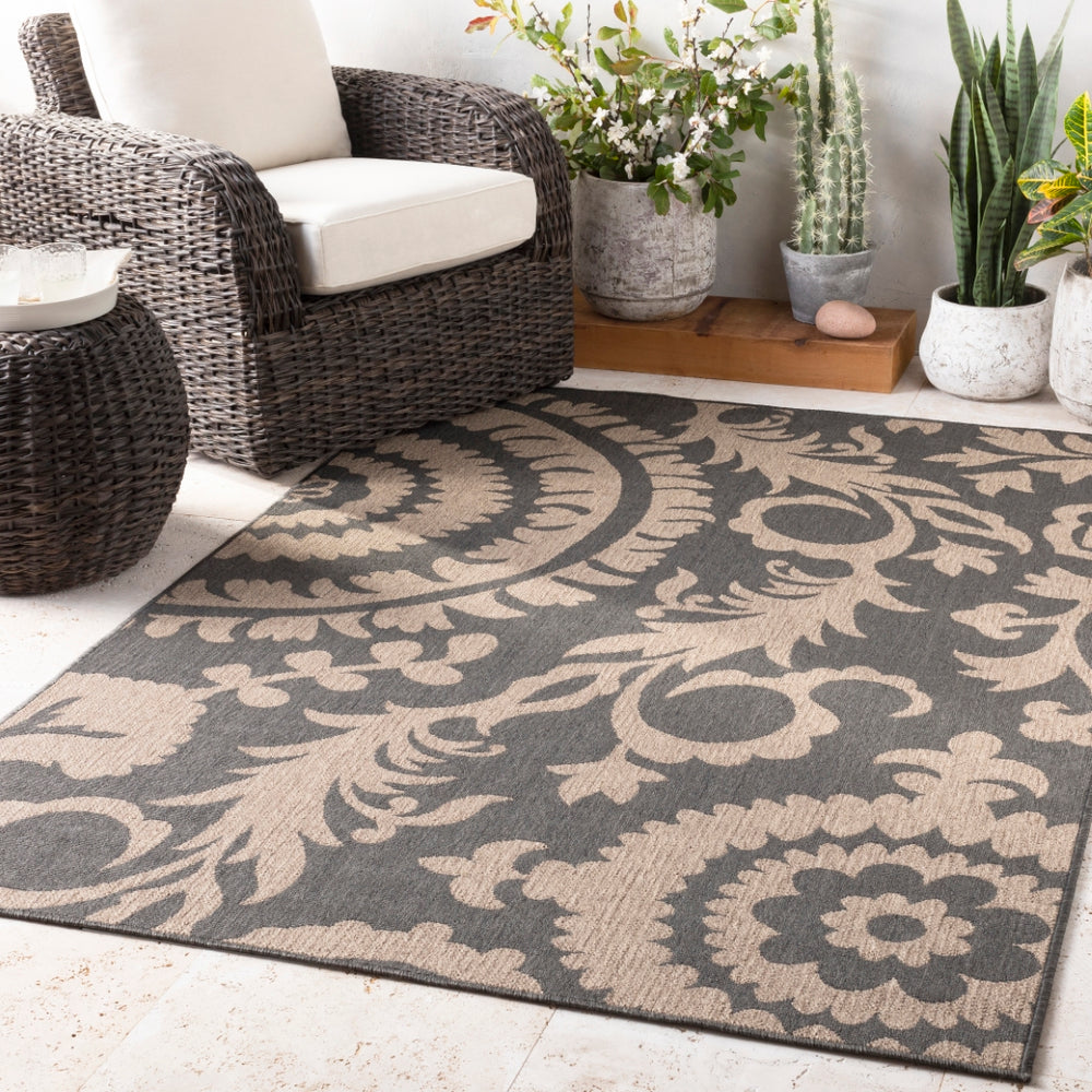 Alfresco ALF-9615 Cottage Olefin Rug ALF9615-2379 Black, Camel 100% Olefin 2'5" x 7'10"