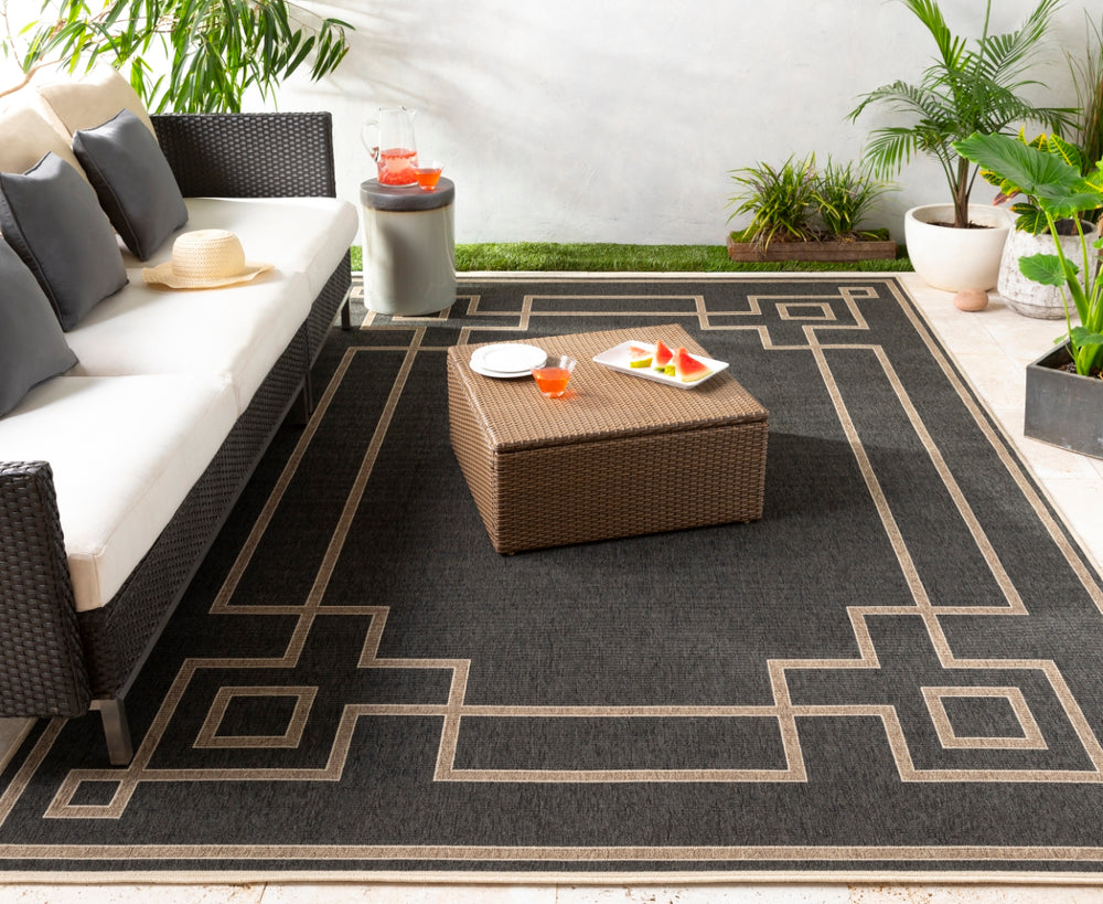 Alfresco ALF-9630 Cottage Olefin Rug ALF9630-2379 Black, Camel, Cream 100% Olefin 2'5" x 7'10"