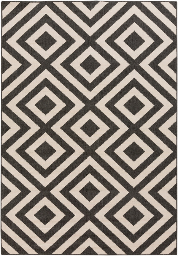 Alfresco ALF-9639 Modern Olefin Rug ALF9639-89129 Black, Cream 100% Olefin 8'10" x 12'10"