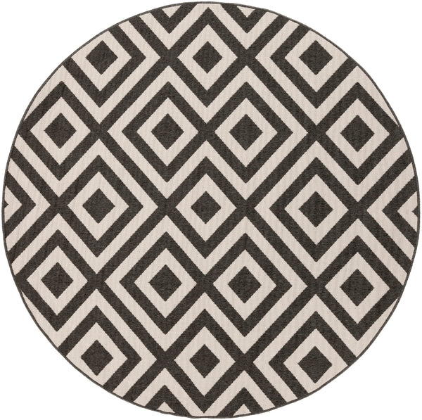 Alfresco ALF-9639 Modern Olefin Rug ALF9639-89RD Black, Cream 100% Olefin 8'10" Round