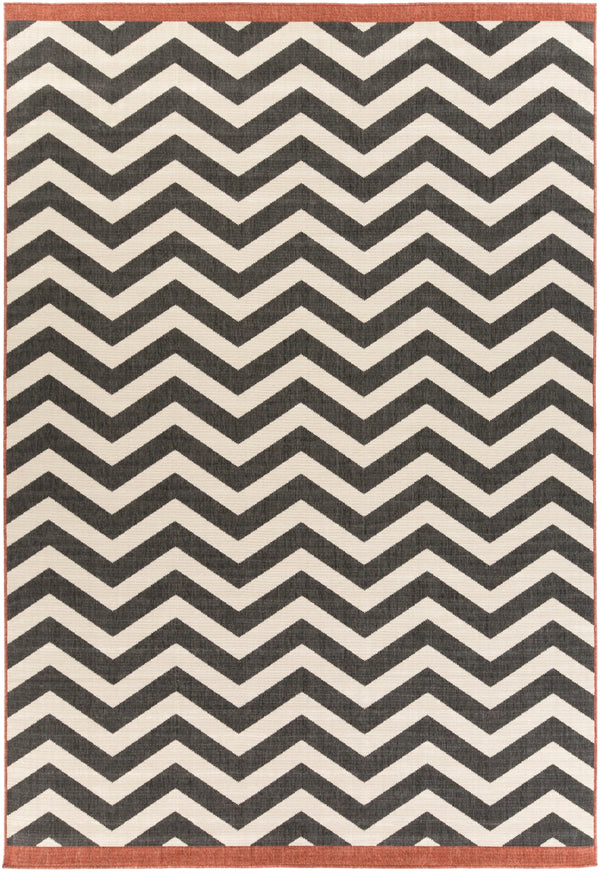 Alfresco ALF-9646 Modern Olefin Rug ALF9646-76109 Black, Cream, Rust 100% Olefin 7'3" x 10'6"
