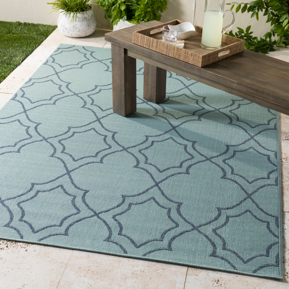 Alfresco ALF-9652 Cottage Olefin Rug ALF9652-2379 Aqua, Charcoal 100% Olefin 2'5" x 7'10"