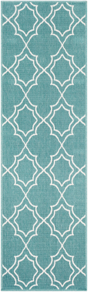 Alfresco ALF-9653 Cottage Olefin Rug ALF9653-2379 Teal, White 100% Olefin 2'5" x 7'10"