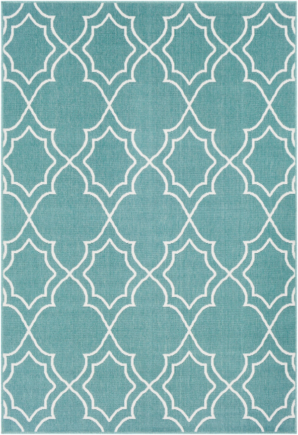 Alfresco ALF-9653 Cottage Olefin Rug ALF9653-89129 Teal, White 100% Olefin 8'10" x 12'10"
