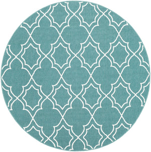 Alfresco ALF-9653 Cottage Olefin Rug ALF9653-89RD Teal, White 100% Olefin 8'10" Round