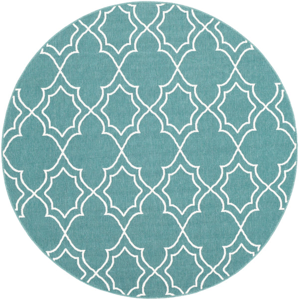 Alfresco ALF-9653 Cottage Olefin Rug ALF9653-89RD Teal, White 100% Olefin 8'10" Round