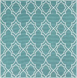 Alfresco ALF-9653 Cottage Olefin Rug ALF9653-89SQ Teal, White 100% Olefin 8'10" Square
