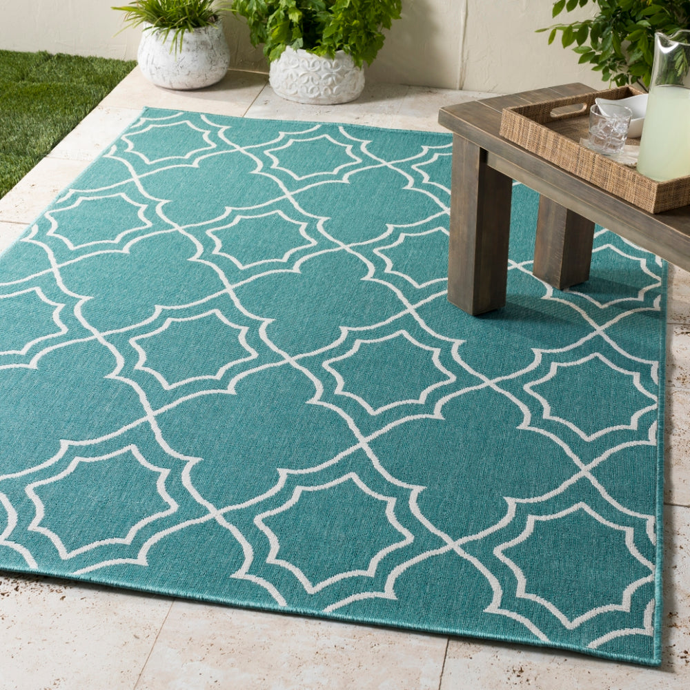 Alfresco ALF-9653 Cottage Olefin Rug ALF9653-2379 Teal, White 100% Olefin 2'5" x 7'10"