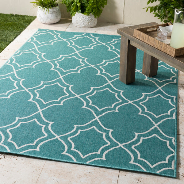 Alfresco ALF-9653 Cottage Olefin Rug ALF9653-89SQ Teal, White 100% Olefin 8'10" Square