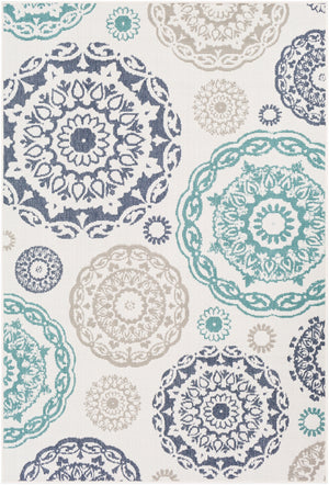 Alfresco ALF-9665 Cottage Olefin Rug ALF9665-89129 Teal, Charcoal, White, Taupe 100% Olefin 8'10" x 12'10"